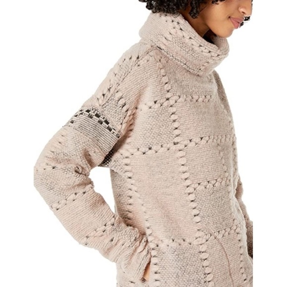 Prana Womens‎ Sweater L Crestland Wool Turtleneck Patchwork Pullover Dusty Rose - Picture 2 of 11